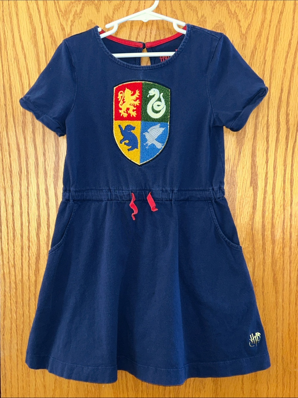 Mini Boden x Harry Potter Girls' Navy Short-Sleeve Crest Dress Sz 6-7